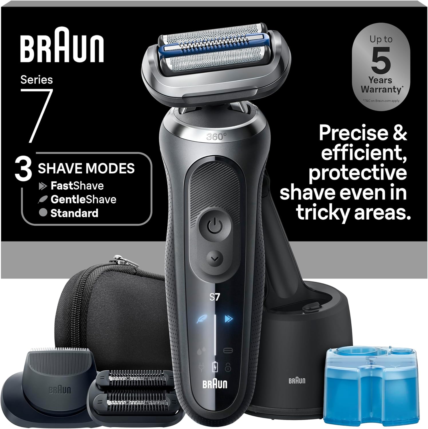 BRAUN SERIES 7 7185CC ELECTRIC SHAVER FOR MEN - WATERPROOF, WET DRY, BEARD TRIMMER KIT
