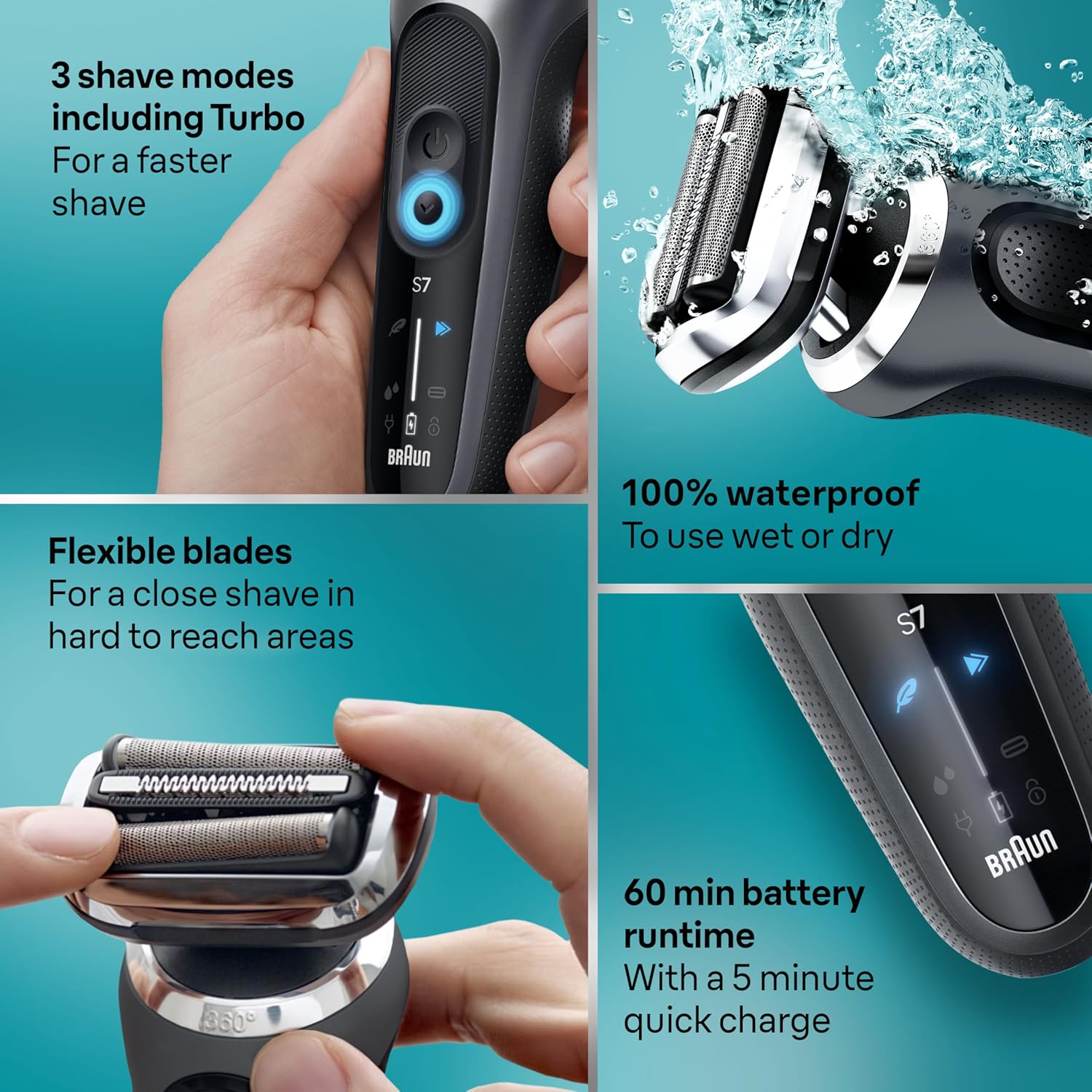BRAUN SERIES 7 7185CC ELECTRIC SHAVER FOR MEN - WATERPROOF, WET DRY, BEARD TRIMMER KIT