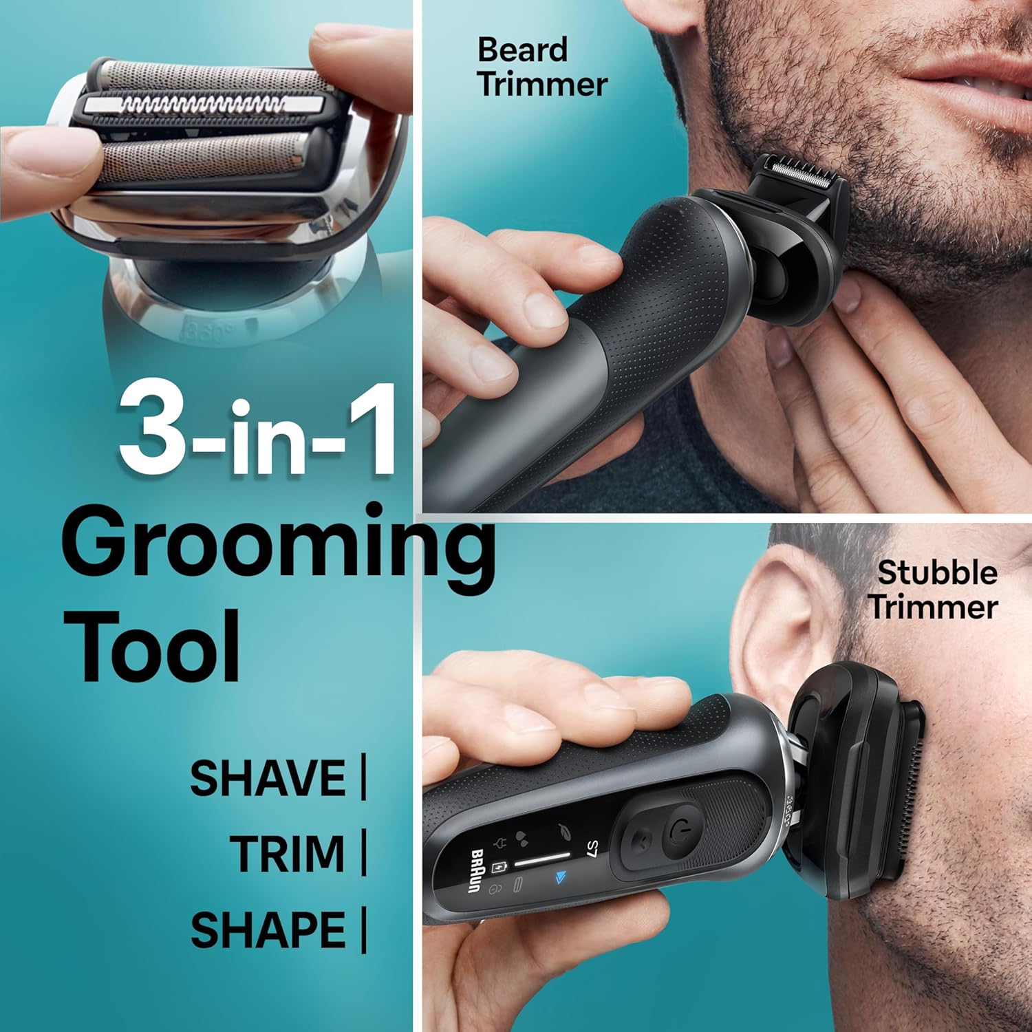 BRAUN SERIES 7 7185CC ELECTRIC SHAVER FOR MEN - WATERPROOF, WET DRY, BEARD TRIMMER KIT