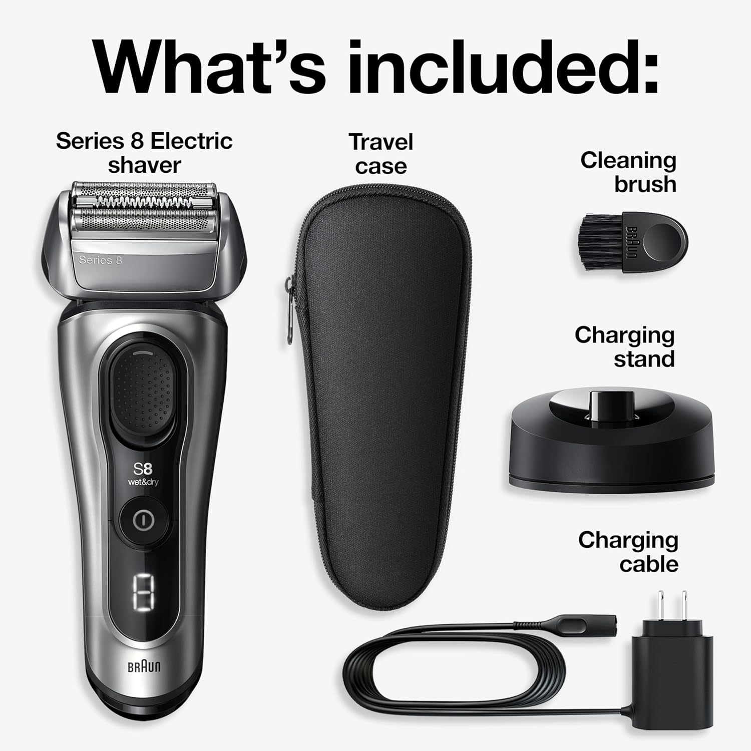 BRAUN SERIES 8 ELECTRIC RAZOR 8517S - 4 1 SHAVING ELEMENTS, PRECISION TRIMMER, WET DRY