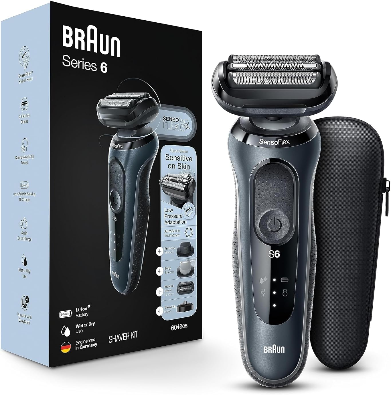 BRAUN SERIES 6 6046CS ELECTRIC RAZOR FOR MEN RECHARGEABLE WET DRY FOIL SHAVER WITH STAND