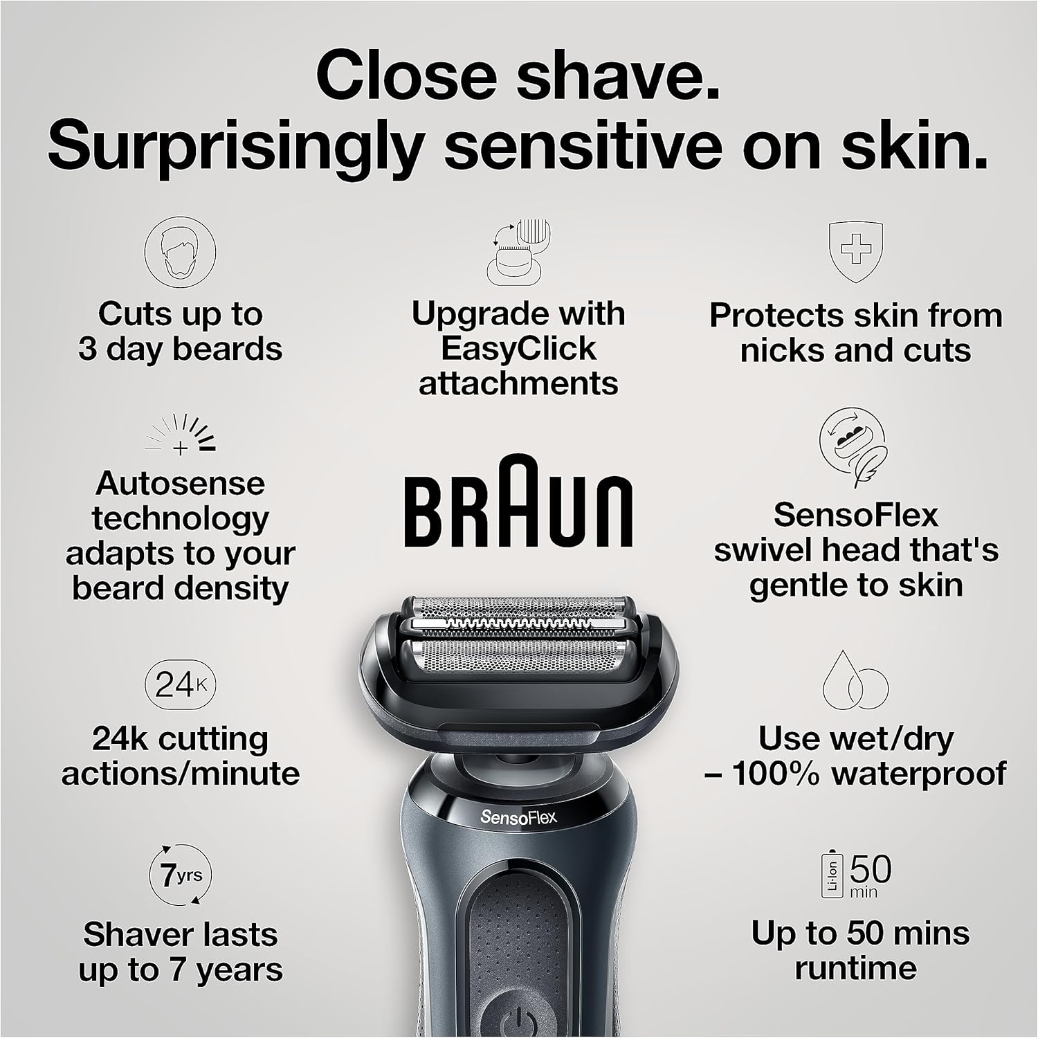 BRAUN SERIES 6 6046CS ELECTRIC RAZOR FOR MEN RECHARGEABLE WET DRY FOIL SHAVER WITH STAND