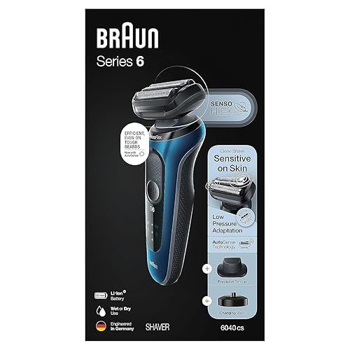 BRAUN SERIES 6 6040CS ELECTRIC FOIL SHAVER WITH CHARGING STAND, PRECISION TRIMMER, WET DRY