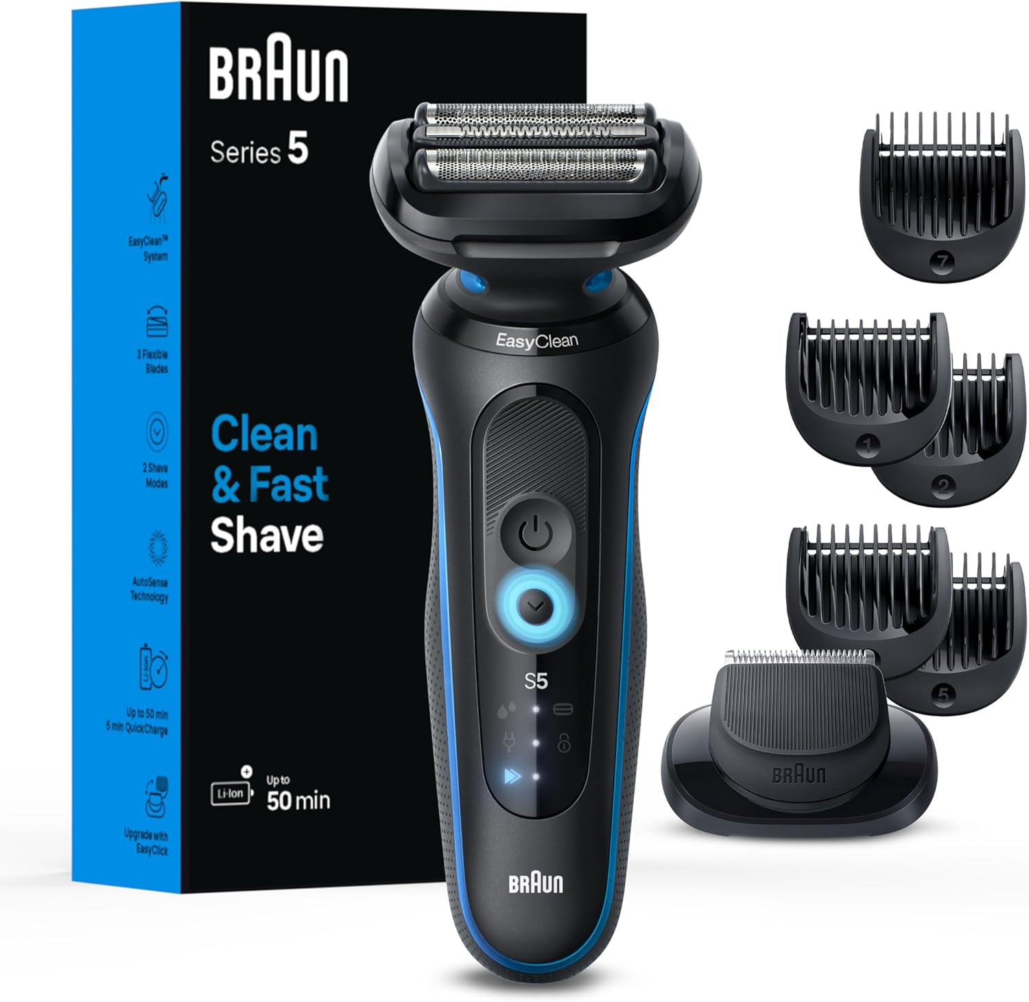 BRAUN SERIES 5 5120S ELECTRIC SHAVER FOR MEN WET DRY FOIL SHAVER WITH TRIMMER, BLUE
