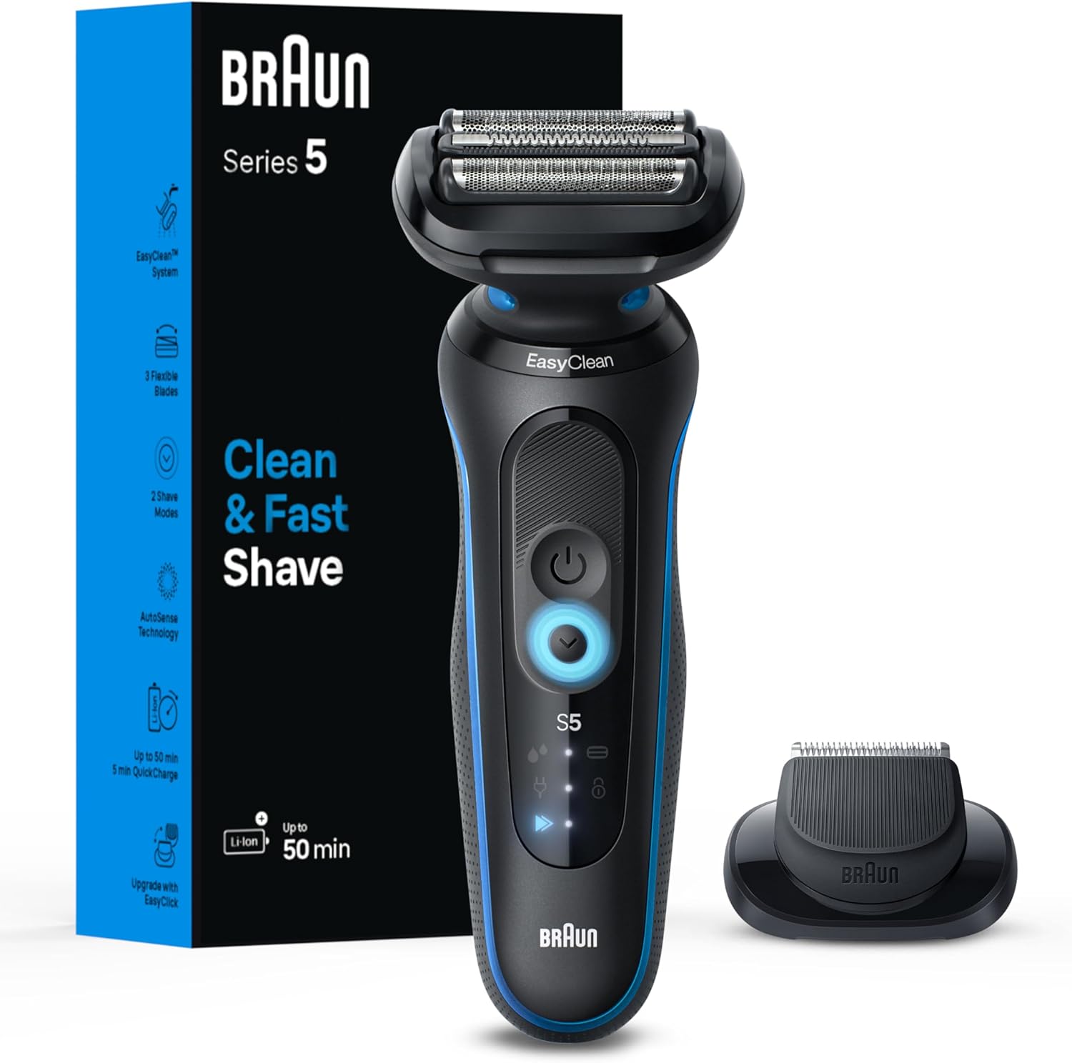 BRAUN SERIES 5 5118S ELECTRIC SHAVER FOR MEN WATERPROOF, WET DRY, TURBO MODE, 50 MIN RUNTIME