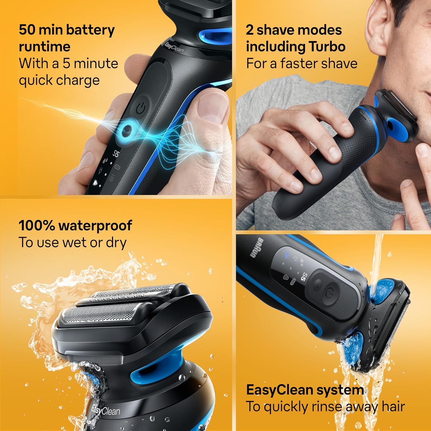 BRAUN SERIES 5 5118S ELECTRIC SHAVER FOR MEN WATERPROOF, WET DRY, TURBO MODE, 50 MIN RUNTIME