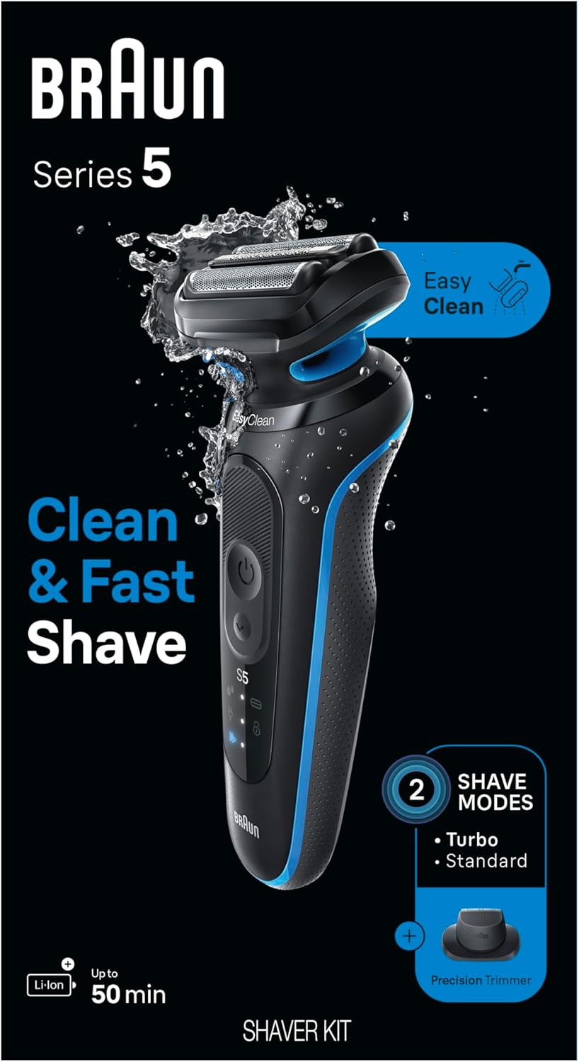 BRAUN SERIES 5 5118S ELECTRIC SHAVER FOR MEN WATERPROOF, WET DRY, TURBO MODE, 50 MIN RUNTIME