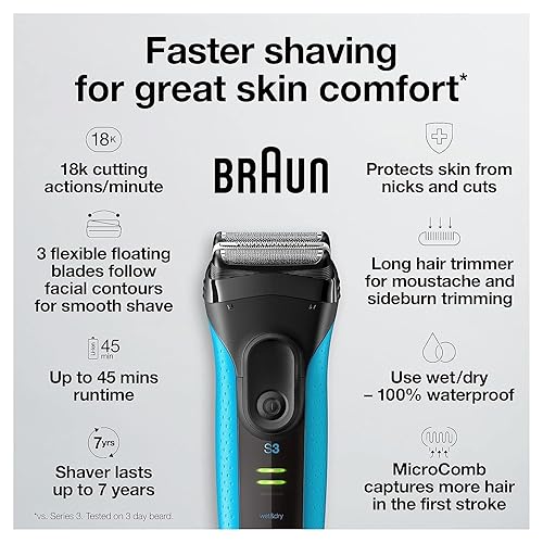 BRAUN SERIES 3 ELECTRIC RAZOR FOR MEN WITH PRECISION TRIMMER RECHARGEABLE WET DRY SHAVER