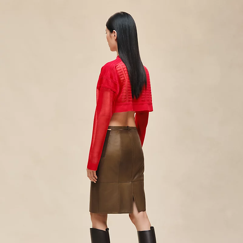 HERMES MIXED KNIT PENCIL SKIRT MARRON MUSCHIO
