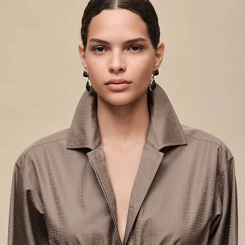HERMES MOSAIQUE" SHIRT DRESS GRIS / éTOUPE