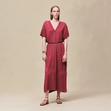 HERMES CHAINE D'ANCRE" LONG CAFTAN DRESS ROSE / LIE DE VIN