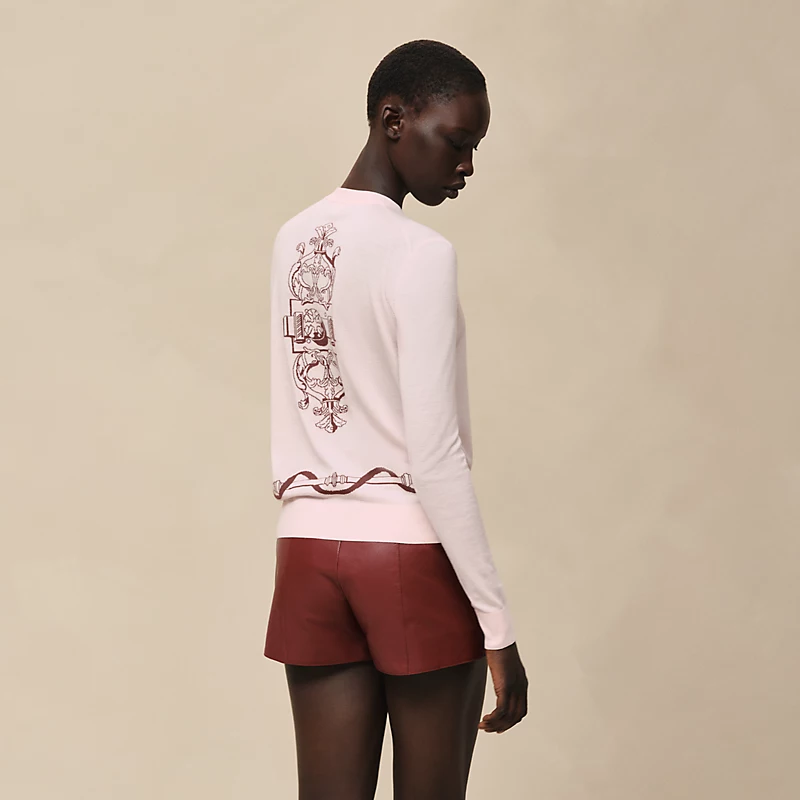 HERMES FERRONNERIE" LONG-SLEEVE CARDIGAN ROSE OPALINE