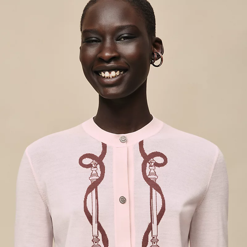 HERMES FERRONNERIE" LONG-SLEEVE CARDIGAN ROSE OPALINE