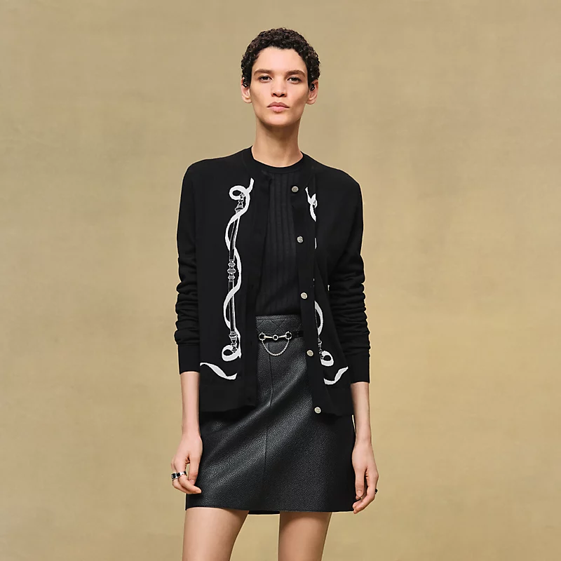 HERMES FERRONNERIE" LONG-SLEEVE CARDIGAN NOIR