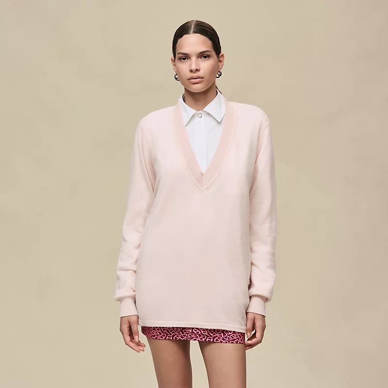 HERMES CASHMERE LONG-SLEEVE SWEATER ROSE PALOMINO