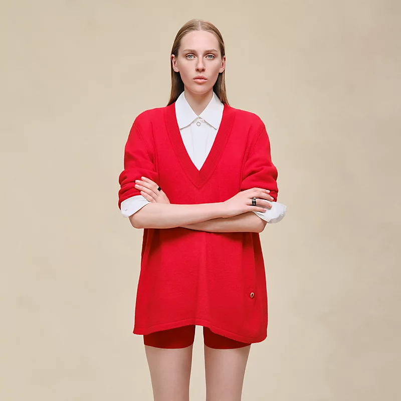 HERMES CASHMERE LONG-SLEEVE SWEATER ROUGE AMAZONE