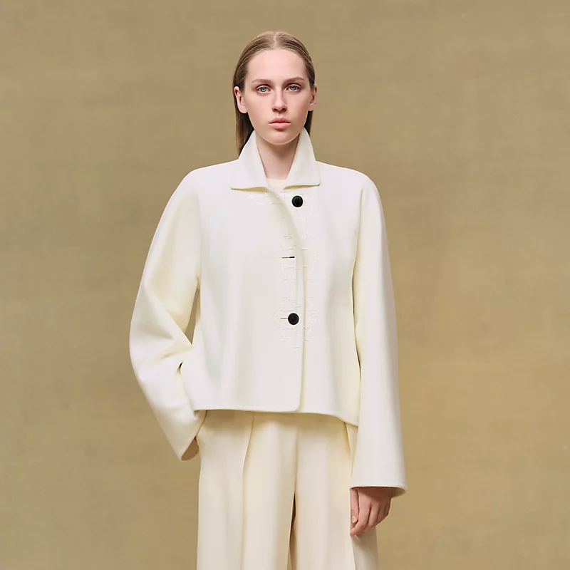 HERMES CASHMERE EMBROIDERED JACKET BLANC NATUREL