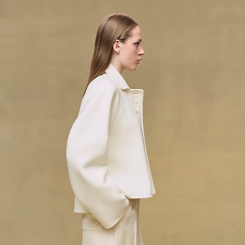 HERMES CASHMERE EMBROIDERED JACKET BLANC NATUREL
