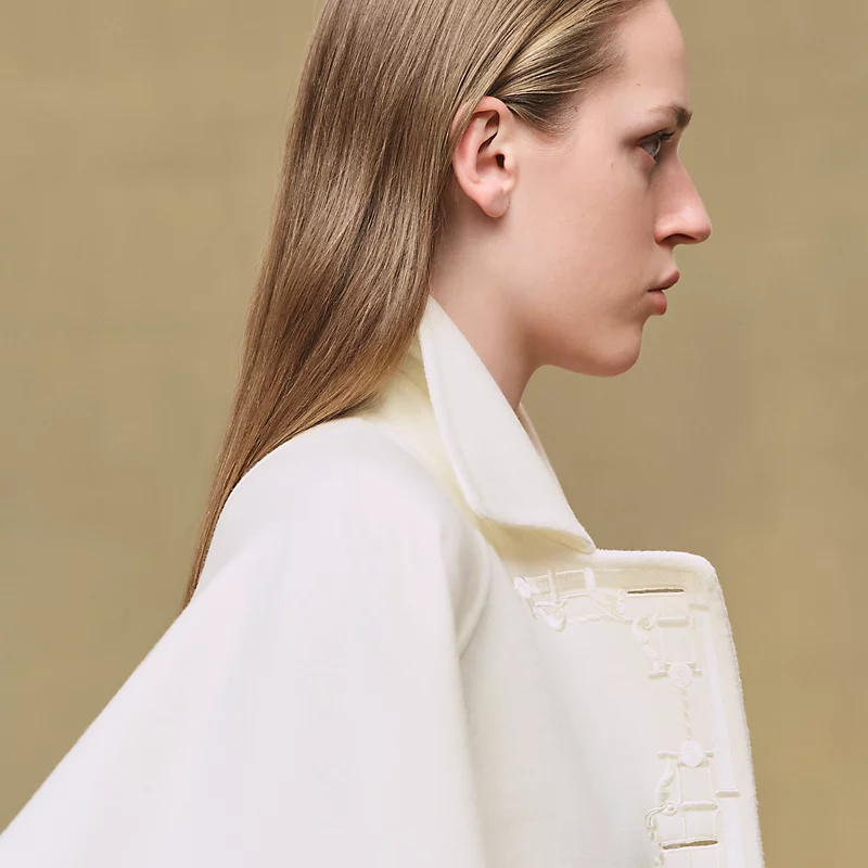HERMES CASHMERE EMBROIDERED JACKET BLANC NATUREL
