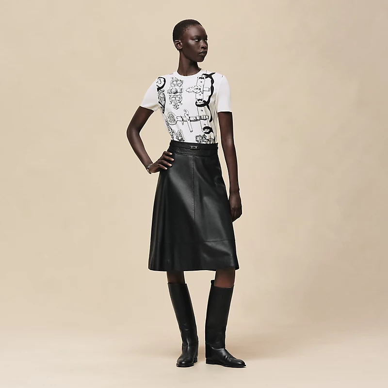 HERMES FERRONNERIE REMIX" SHORT-SLEEVE TWILLAINE SWEATER  BLANC NACRE