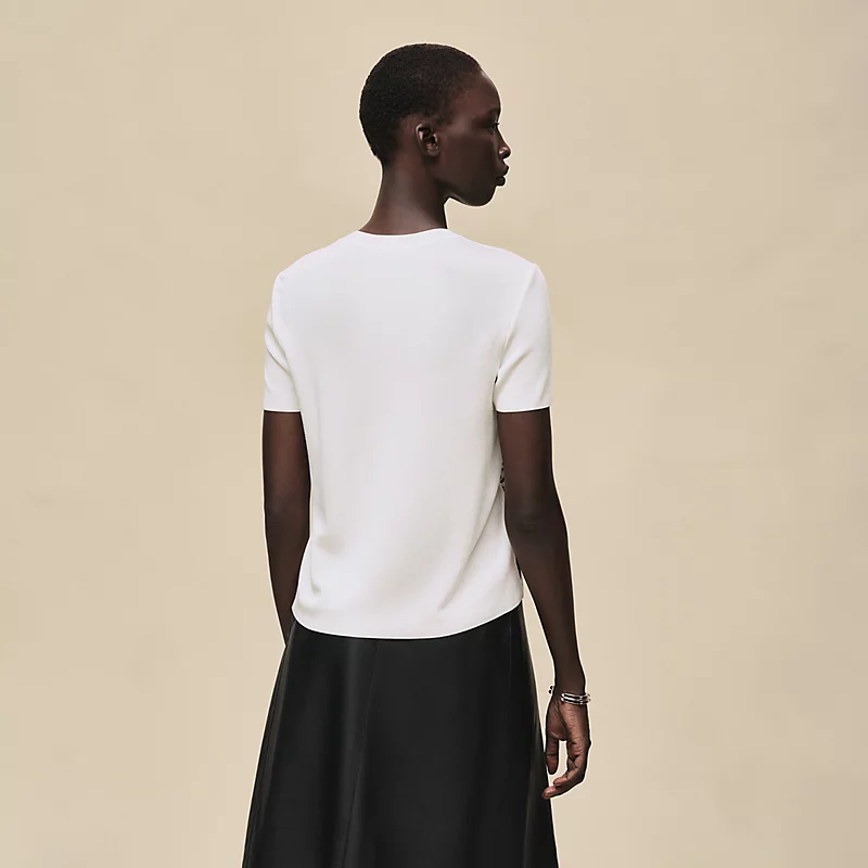 HERMES FERRONNERIE REMIX" SHORT-SLEEVE TWILLAINE SWEATER  BLANC NACRE