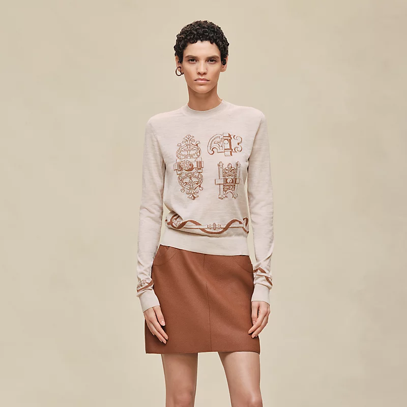 HERMES FERRONNERIE" LONG-SLEEVE SWEATER BEIGE NATUREL
