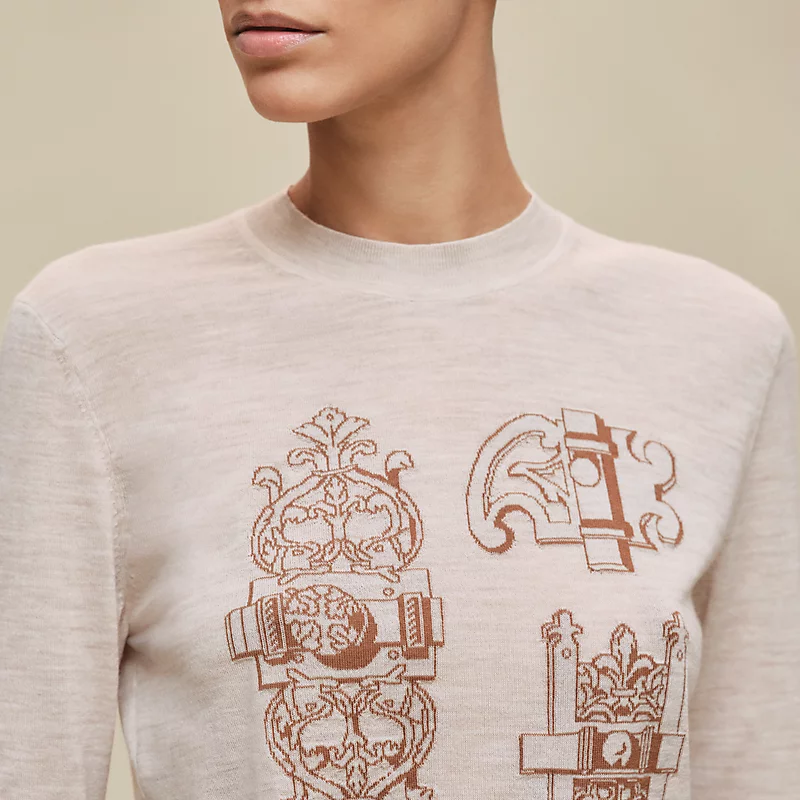 HERMES FERRONNERIE" LONG-SLEEVE SWEATER BEIGE NATUREL
