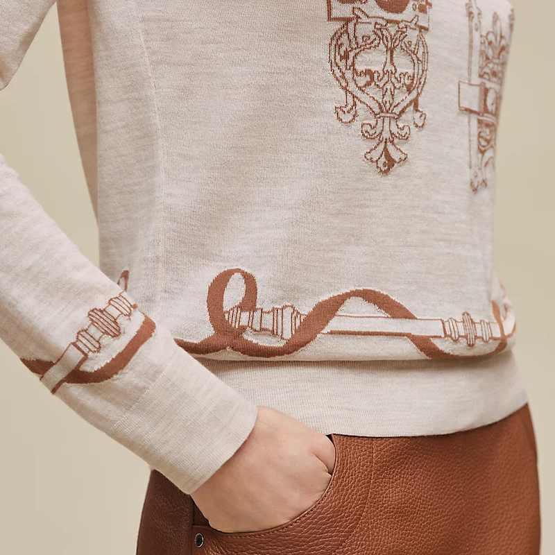 HERMES FERRONNERIE" LONG-SLEEVE SWEATER BEIGE NATUREL
