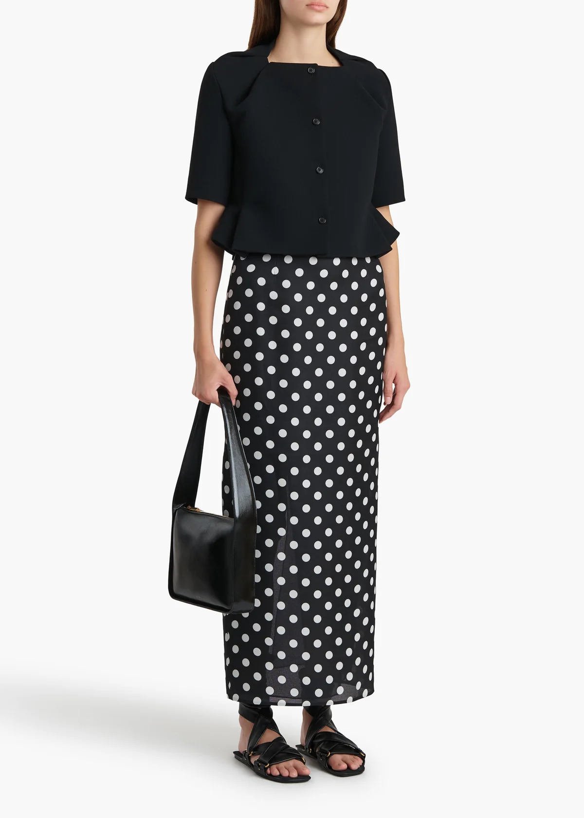 KHAITE WINTON SKIRT BLACK WITH WHITE DOTS