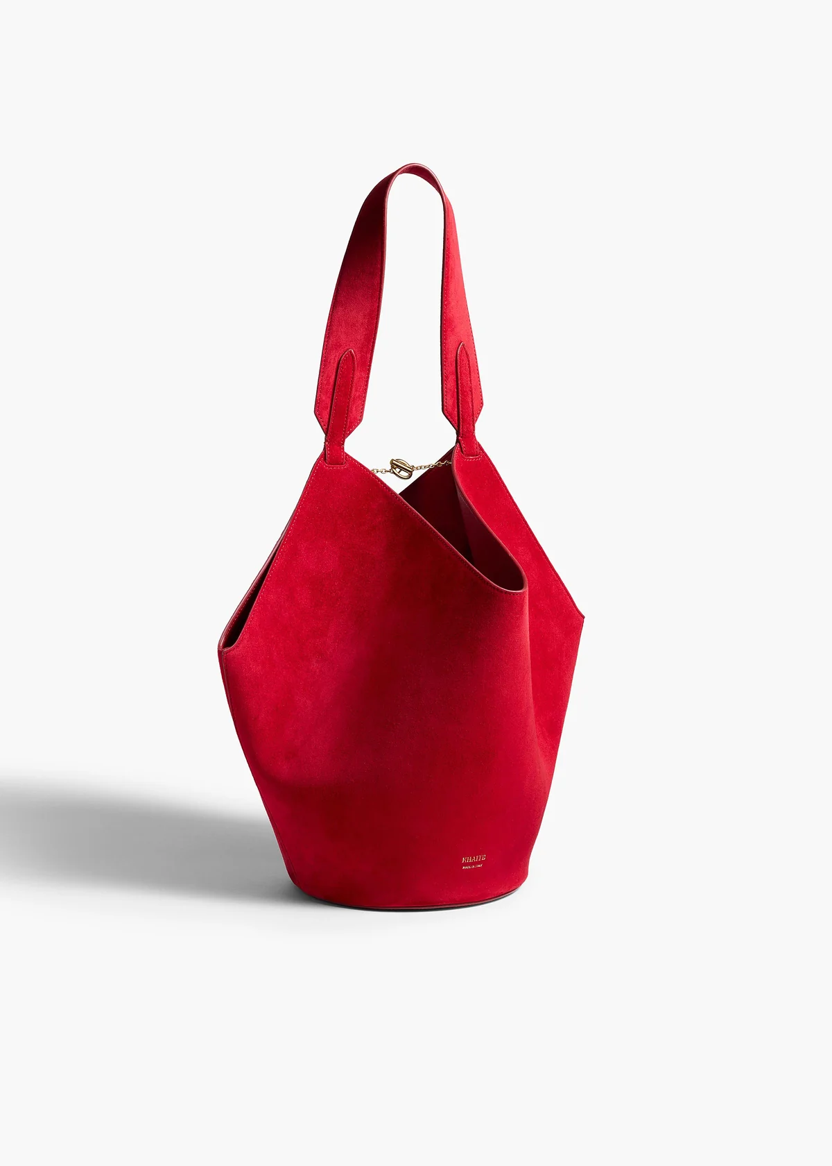 KHAITE SMALL LOTUS TOTE RUBY SUEDE