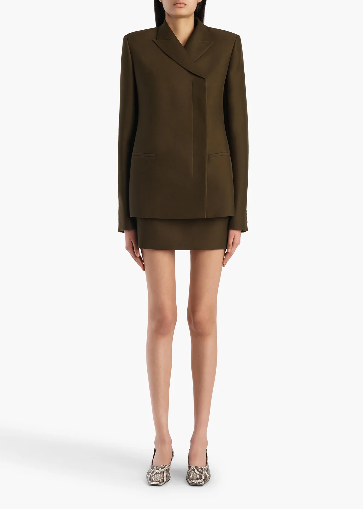 KHAITE JETT SKIRT DARK OLIVE WOOL SILK