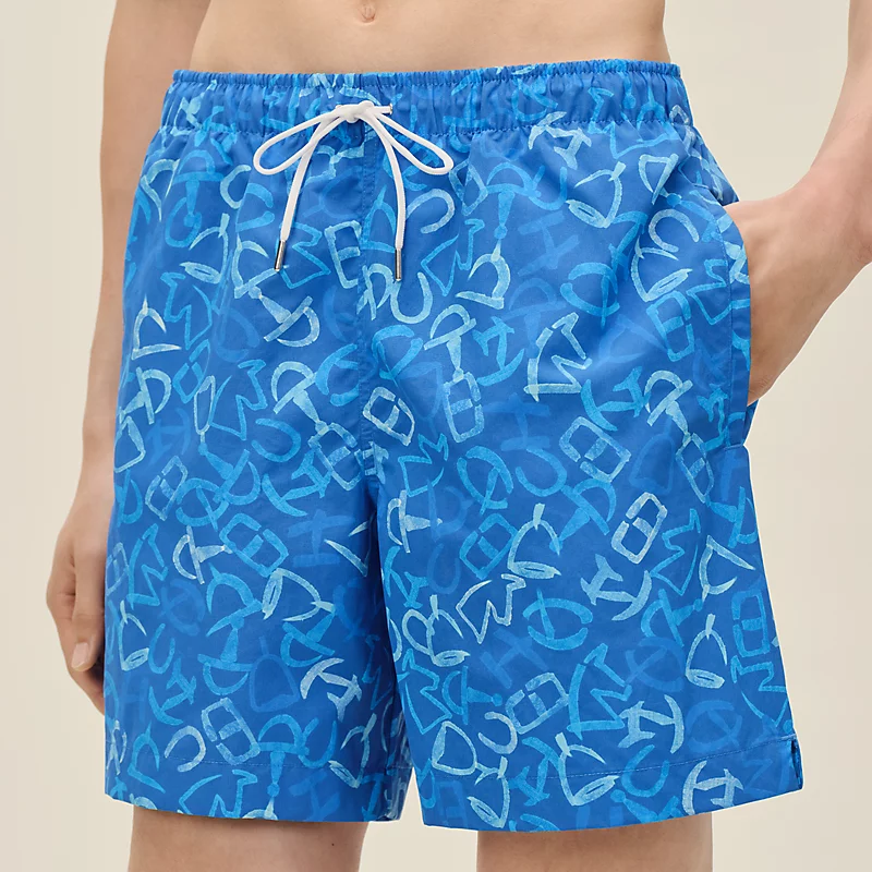 HERMES CALLIGRAPHIE EQUESTRE" SWIM TRUNKS BLEU VIF