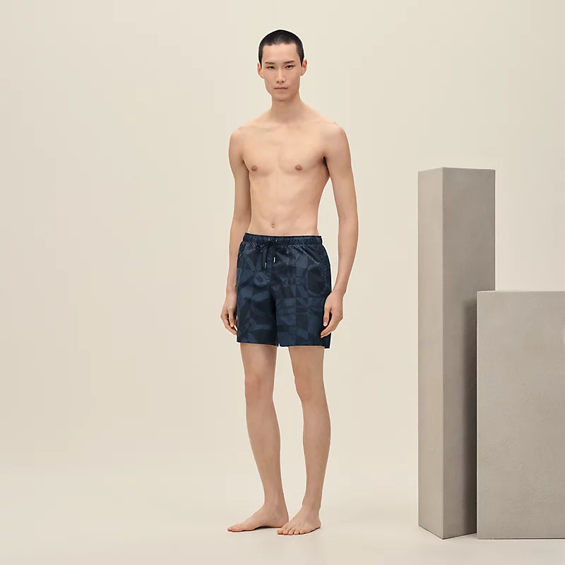 HERMES EPERON D'OR TATTOO" SWIM TRUNKS INDIGO