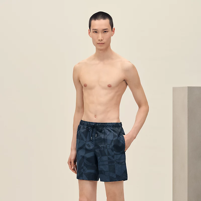 HERMES EPERON D'OR TATTOO" SWIM TRUNKS INDIGO