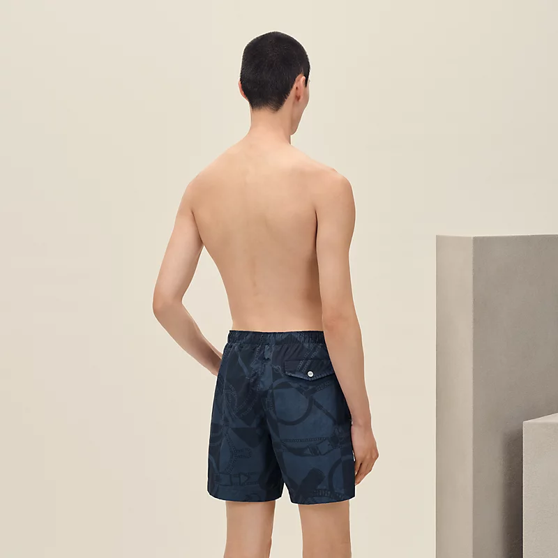 HERMES EPERON D'OR TATTOO" SWIM TRUNKS INDIGO