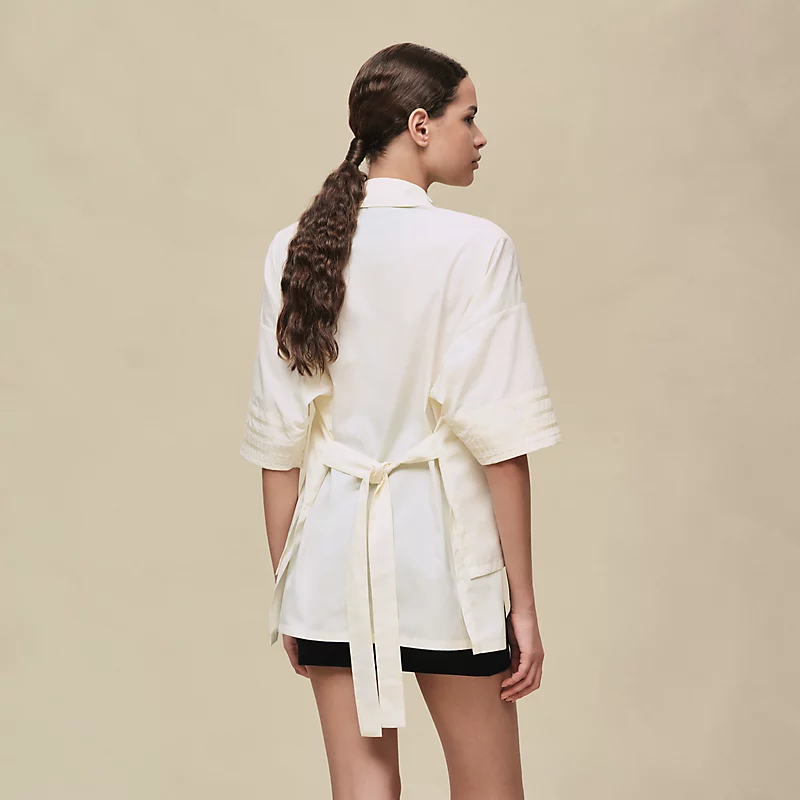 HERMES EMBROIDERED BEACH TUNIC BLANC CASSé