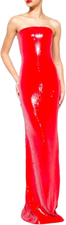 SERGIO HUDSON STRAPLESS SEQUIN COLUMN GOWN  CRIMSON