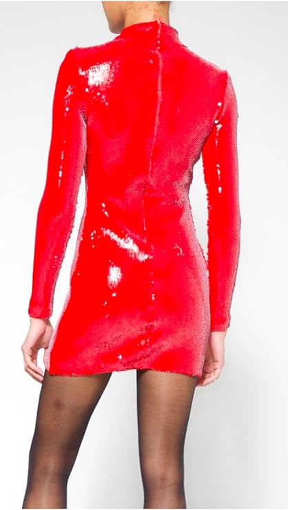 SERGIO HUDSON MOCK NECK SEQUIN MINI DRESS CRIMSON