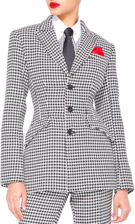 SERGIO HUDSON HOUNDSTOOTH SINGLE BREAST BLAZER BLACK AND WHITE