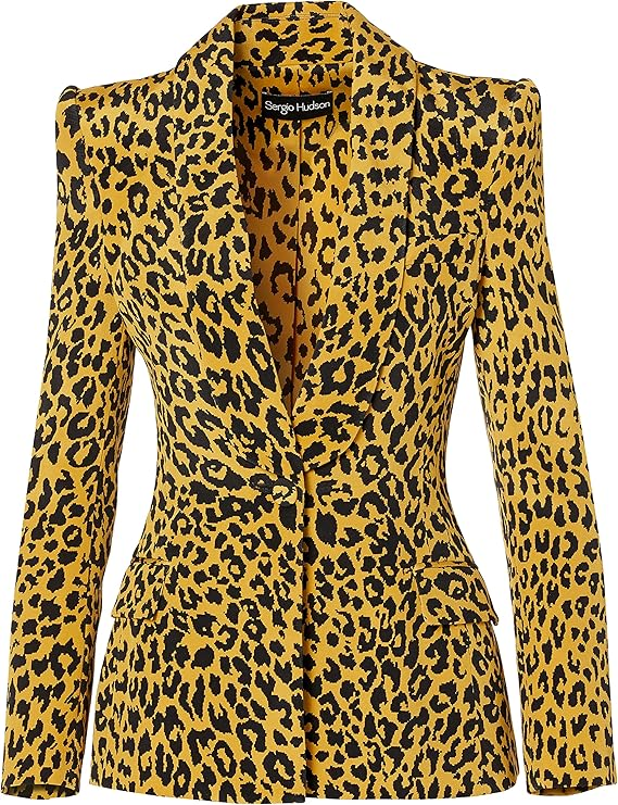 SERGIO HUDSON SINGLE BREAST SHAWL COLLAR BLAZER LEOPARD