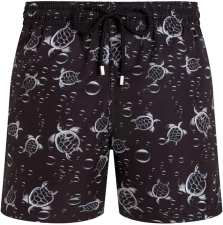VILEBREQUIN MEN MICRO-PERFORATED ULTRA-LIGHT AND PACKABLE SWIM SHORTS BUBBLE TURTLES 3D NOIR