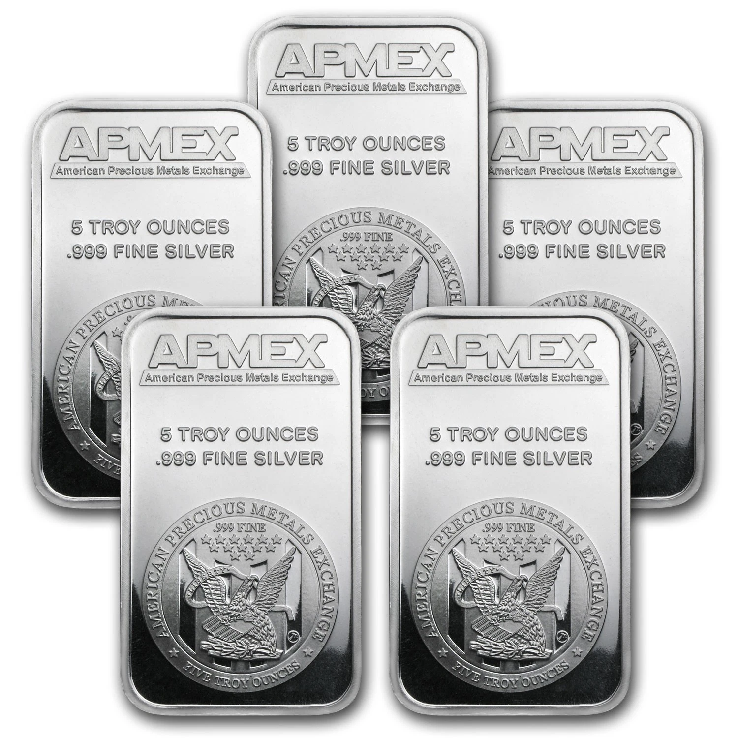 APMEX 5 OZ SILVER BAR - APMEX (LOT OF 5)