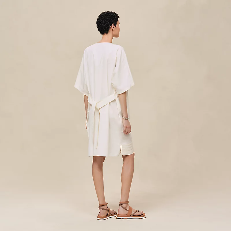 HERMES EMBROIDERED BEACH CAFTAN BLANC CASSé