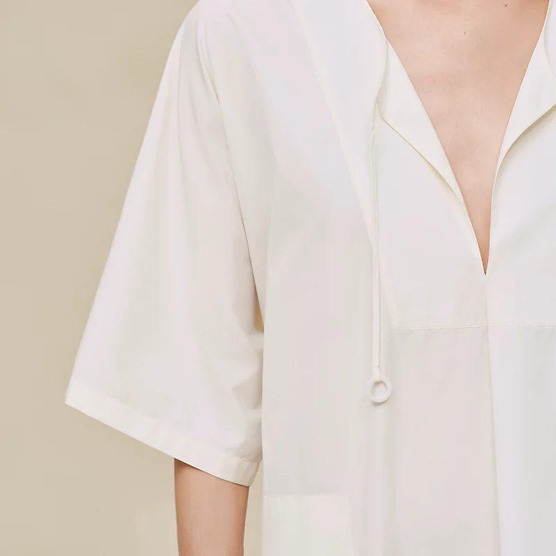 HERMES EMBROIDERED BEACH CAFTAN BLANC CASSé