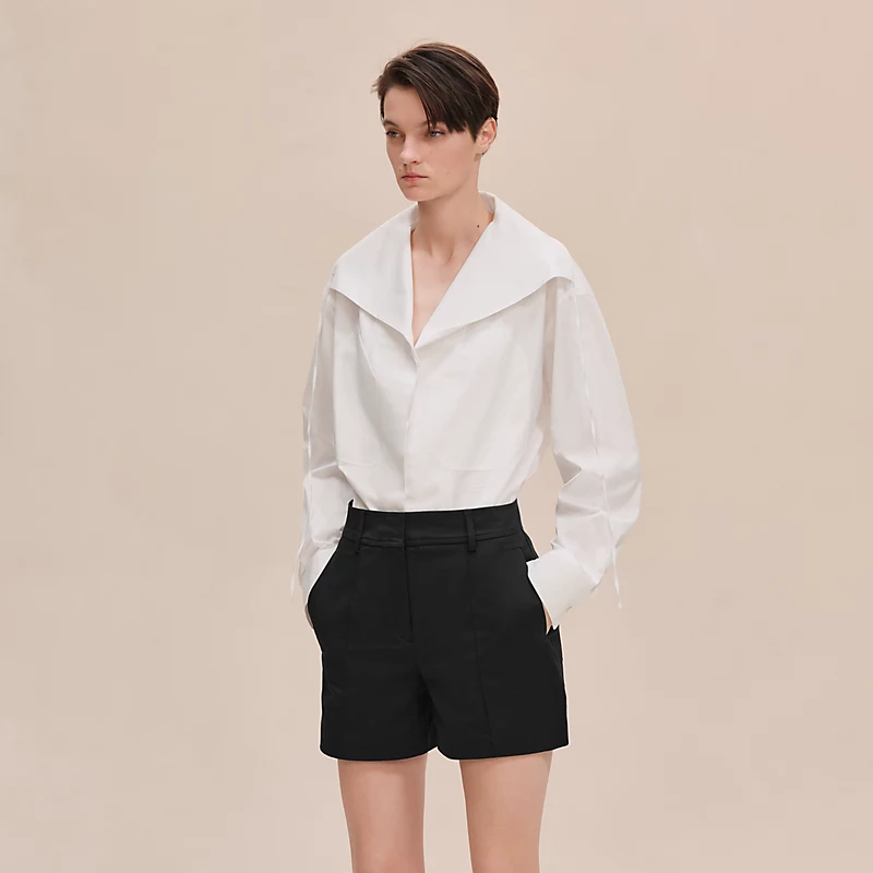 HERMES DOUBLE COTTON TWILL SHORTS NOIR