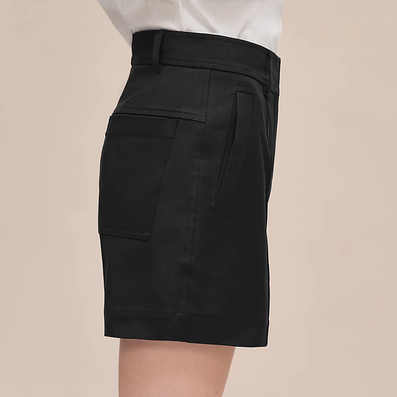 HERMES DOUBLE COTTON TWILL SHORTS NOIR