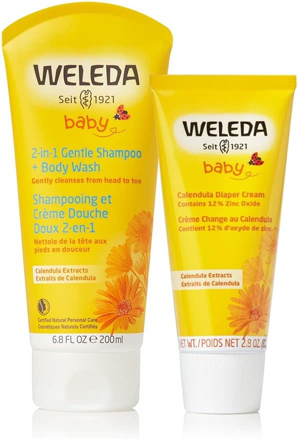 WELEDA BABY CALENDULA 2-IN-1 SHAMPOO BODY WASH 6.8OZ DIAPER CREAM 2.8OZ WITH ALMOND OIL