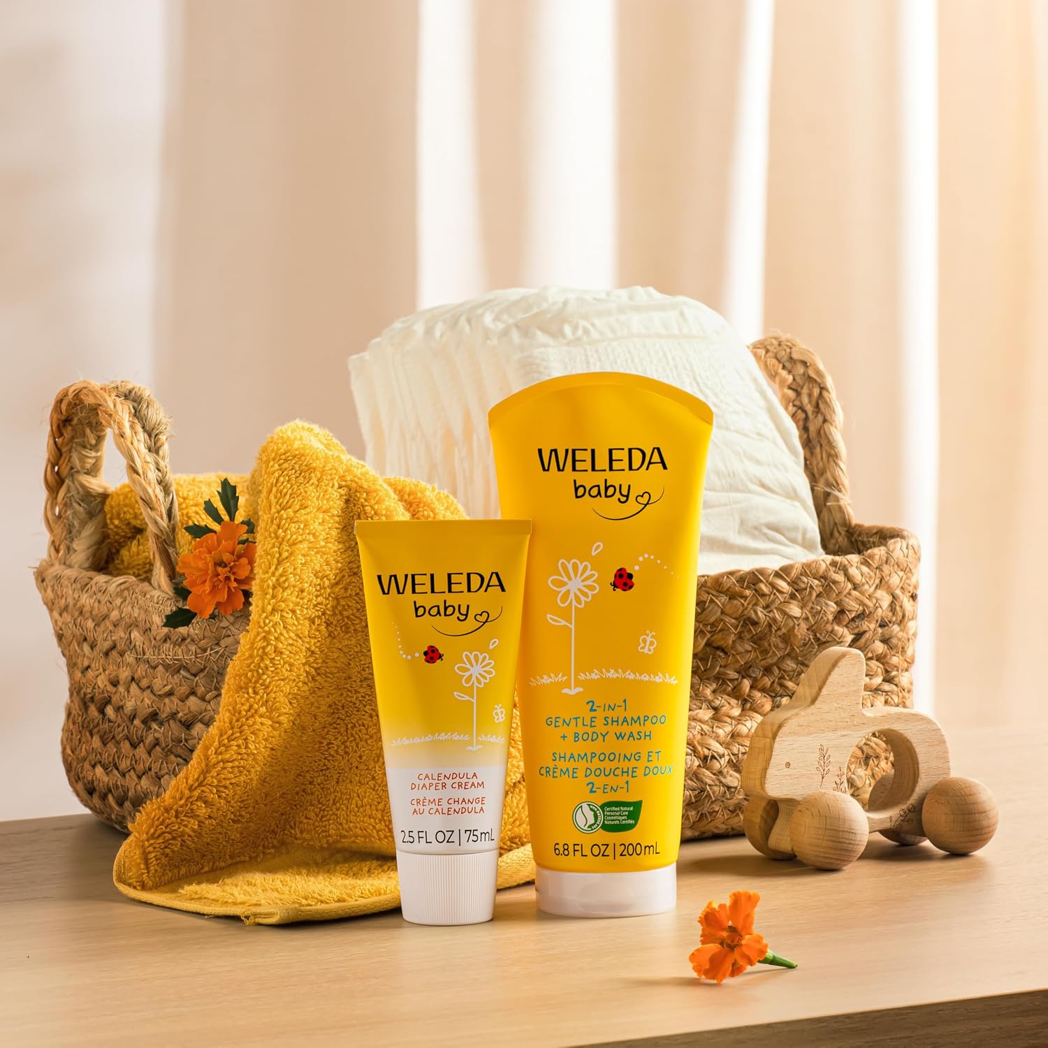WELEDA BABY CALENDULA 2-IN-1 SHAMPOO BODY WASH 6.8OZ DIAPER CREAM 2.8OZ WITH ALMOND OIL