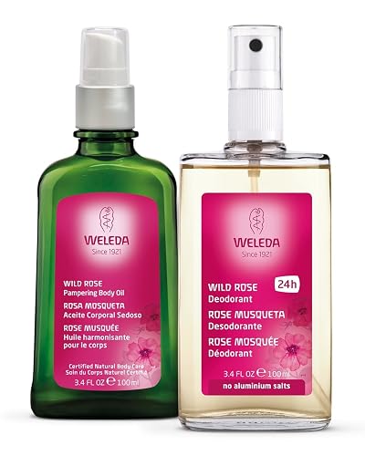WELEDA WILD ROSE BODY OIL DEODORANT DUO 3.4OZ PACK OF 2 NATURAL SKIN CARE SET