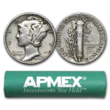 APMEX 90% SILVER MERCURY DIME 50-COIN ROLL AVG CIRC